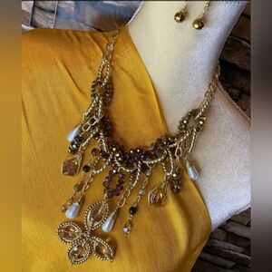 Chic Gold and Brown Beaded Necklace